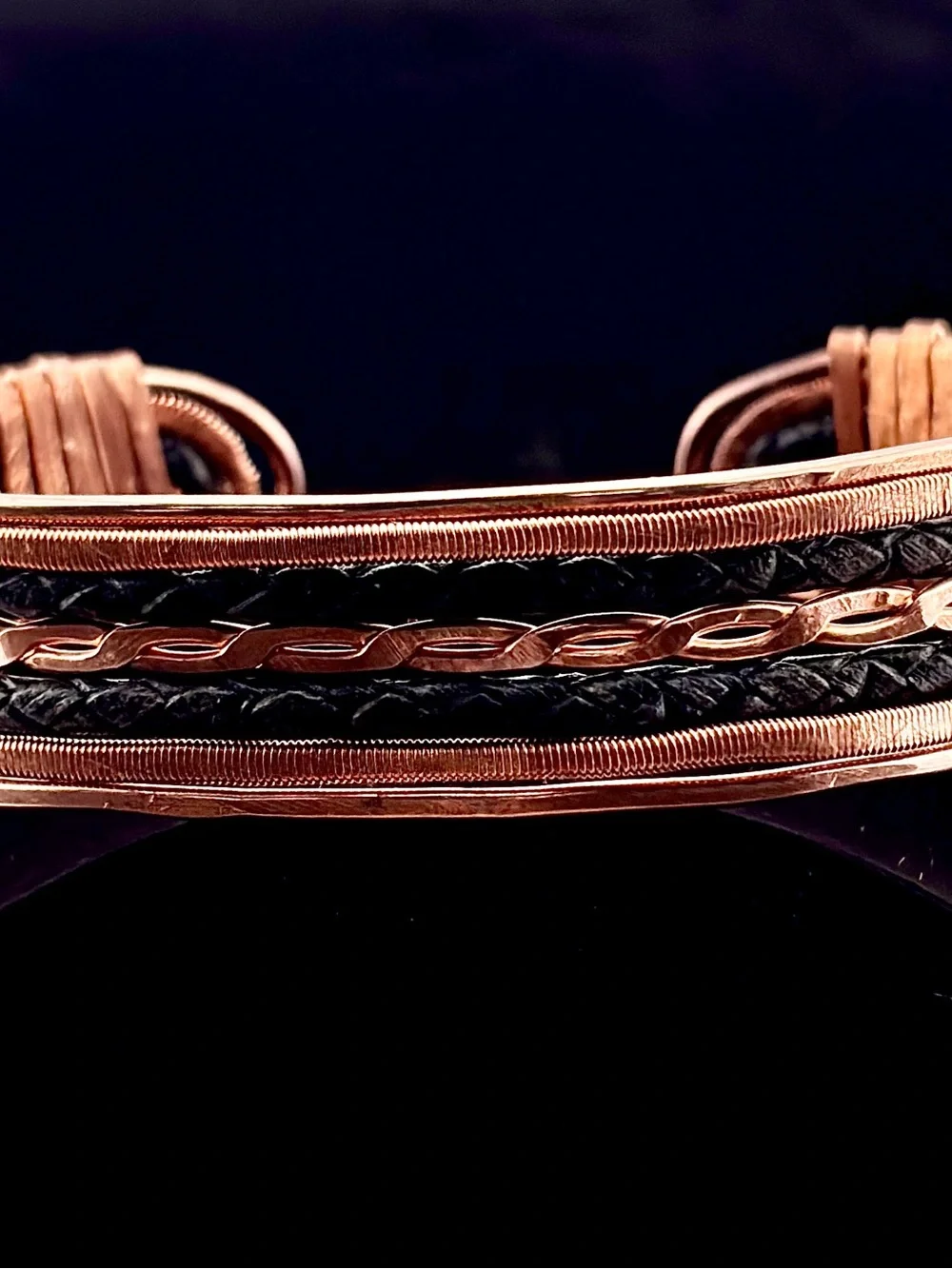 HANDMADE Faux Braided Leather and Copper Wire Wrapped Masculine Cuff Bracelet